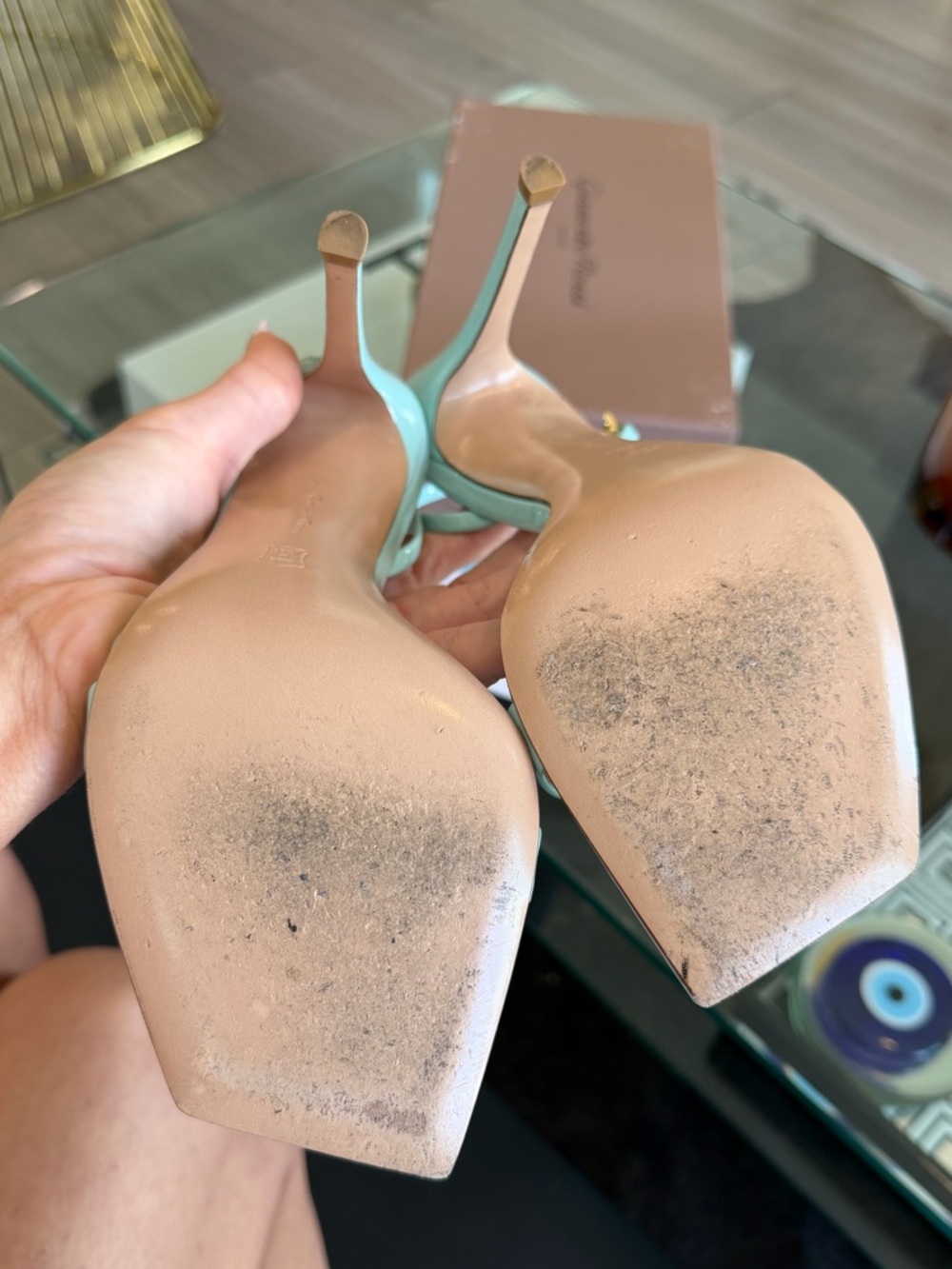 Gianvito Rossi Vernice Patent Ribbon Bora Slingback Stiletto Sandals in Mint 38 - Picture 8 of 15